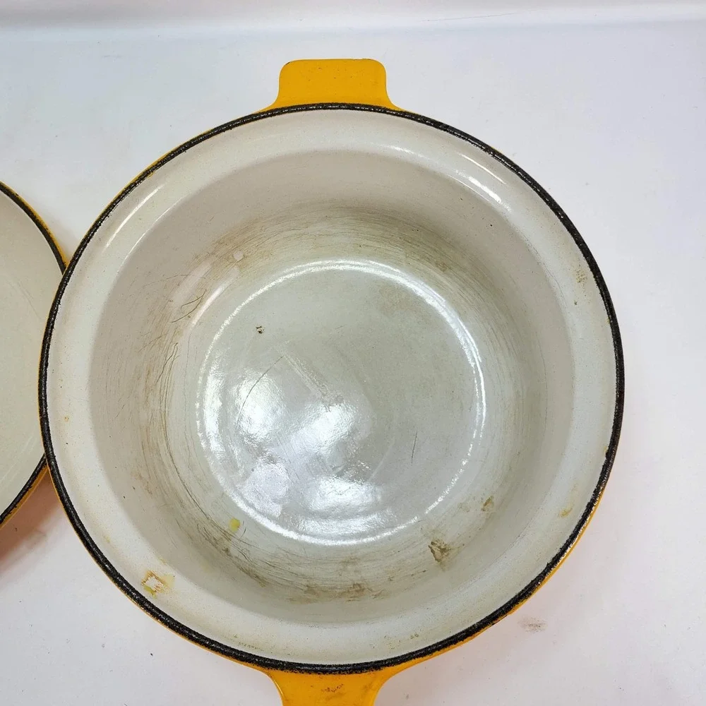 Cousances 18 Saucepan Skillet Lid Yellow Enameled Cast Iron 2-N-1 France MCM